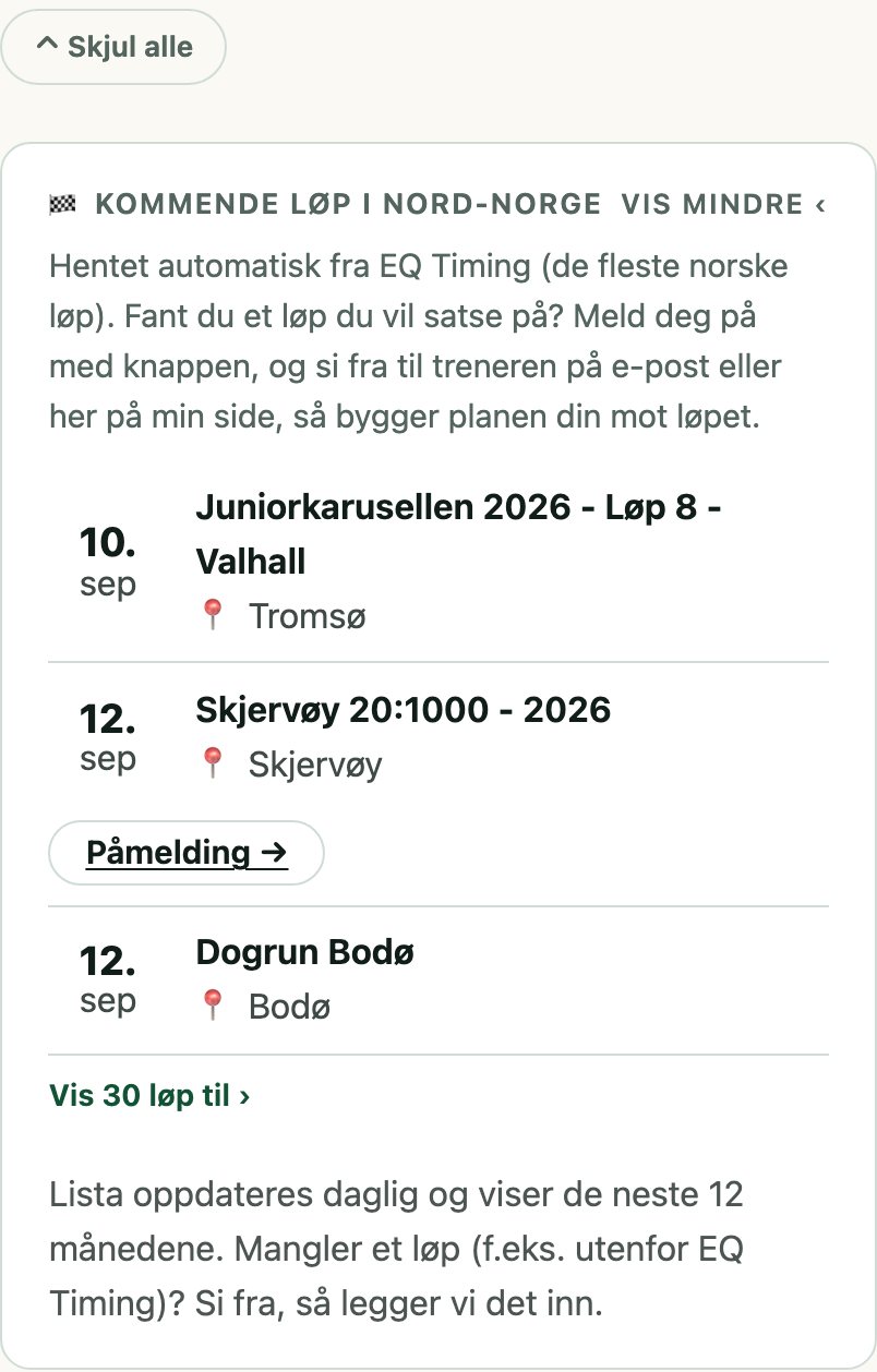 Upcoming races in Northern Norway fetched automatically, with registration link